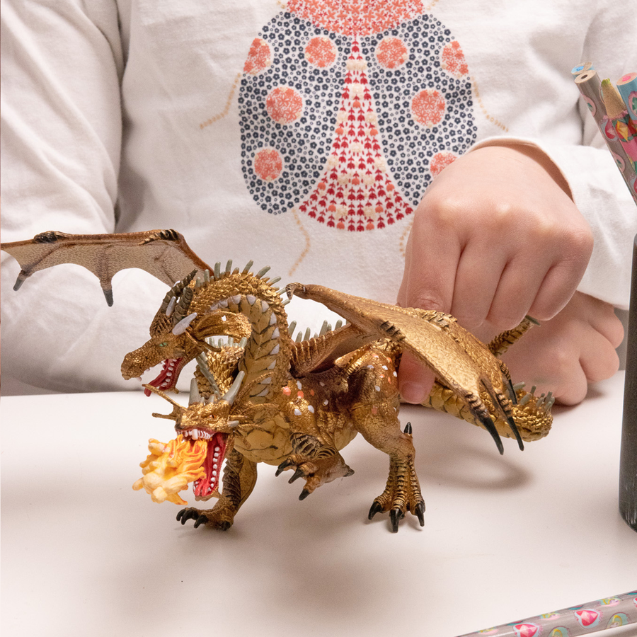 Figurine Dragon deux têtes or Papo en PVC, Collection Fantastique, jouet éducatif idéal pour enfants et collectionneurs
