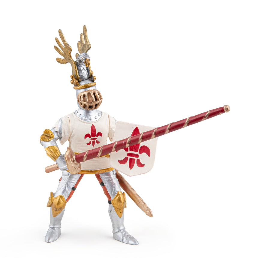 Chevalier blanc fleur de lys Papo en PVC, Collection Médiéval, jouet éducatif idéal pour enfants et collectionneurs