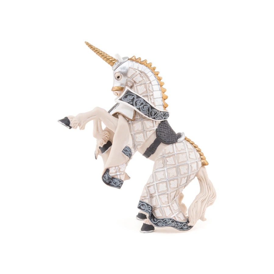 Cheval du Maître des armes cimier licorne Papo en PVC, Collection Médiéval, jouet éducatif idéal pour enfants et collectionneurs