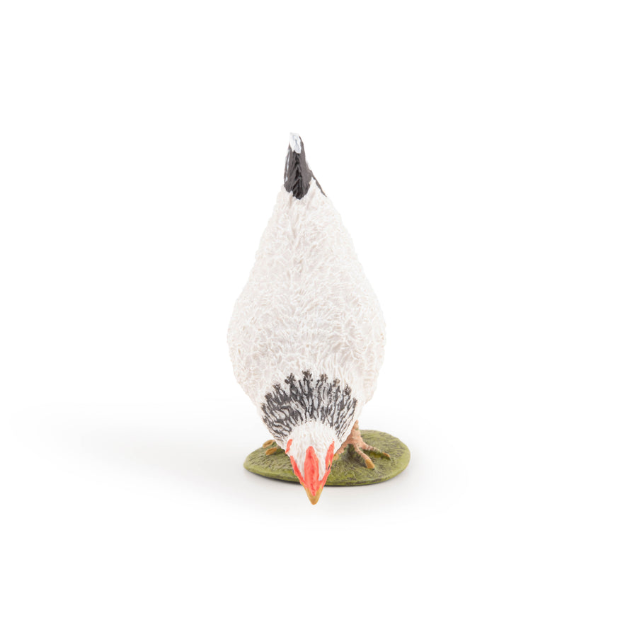 Figurine Poule blanche picorant Papo en PVC, thème basse-cour, Collection Vie à la ferme, jouet éducatif idéal pour enfants et collectionneurs